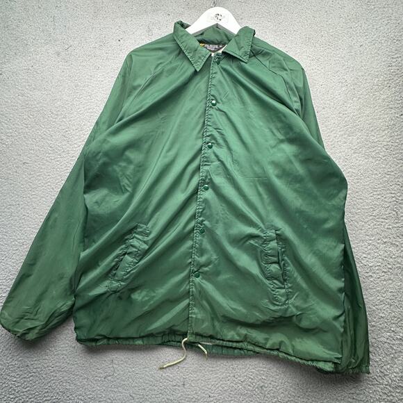 Vintage 70s Sears Snap Button Nylon Lined Coach Jacket Mens XL Tall Green Lined - Picture 1 of 12